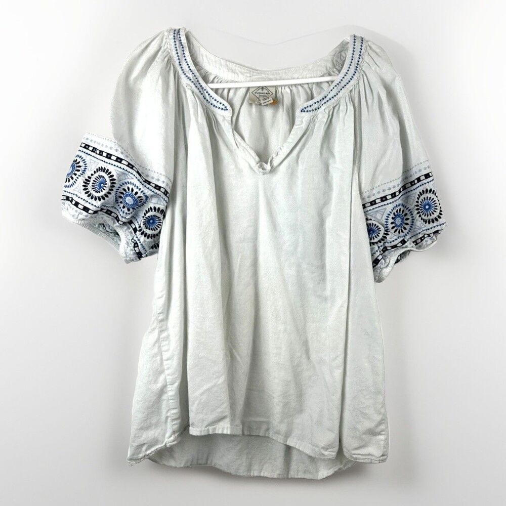 St. John's Bay XL Cotton Cream and Blue Peasant Blouse
